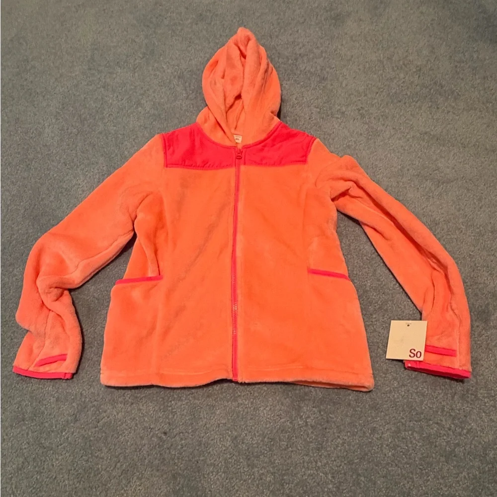 NWT - So Kids - Neon Pink Hooded Fleece Jacket - Girls L (10/12)